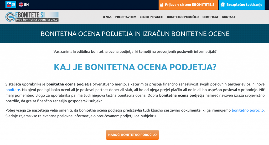 ključne besede - bonitetna ocena podjetja