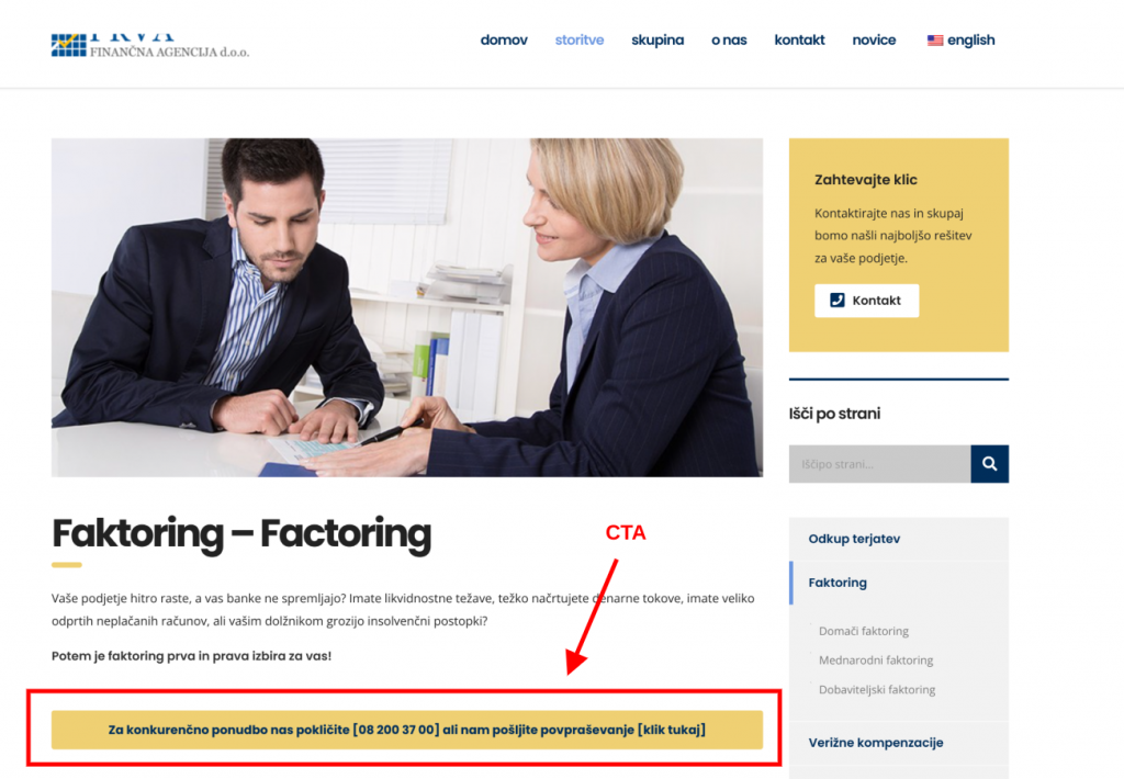cta v seo tekstu prvafina.si